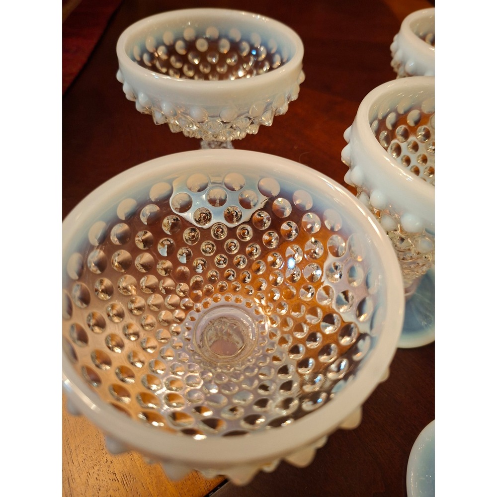 Fenton Moonstone Hobnail Opalescent Glass Sherbet Dessert Cups Set of 6 Vintage - Picture 3 of 6